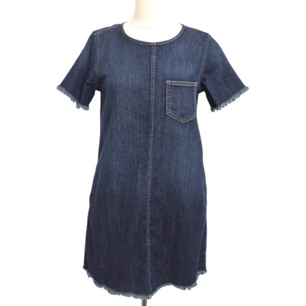 Current‎ Elliott Denim Fray Edge Short Sleeve Oversized Dress- Size 0 Fits S/M